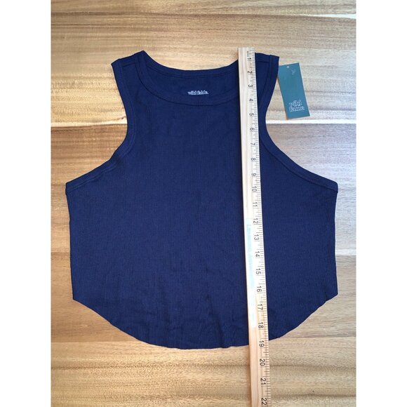 Wild Fable Junior Teens Navy Blue Round Neck Ribbed Cropped Tank Top Size XXL - Picture 10 of 11